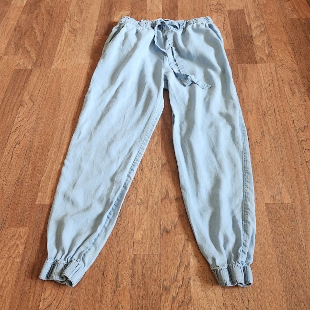 Streetwear Society Light Wash 100% Tencel Paperbag Waist Jogger Pants Blue L 582